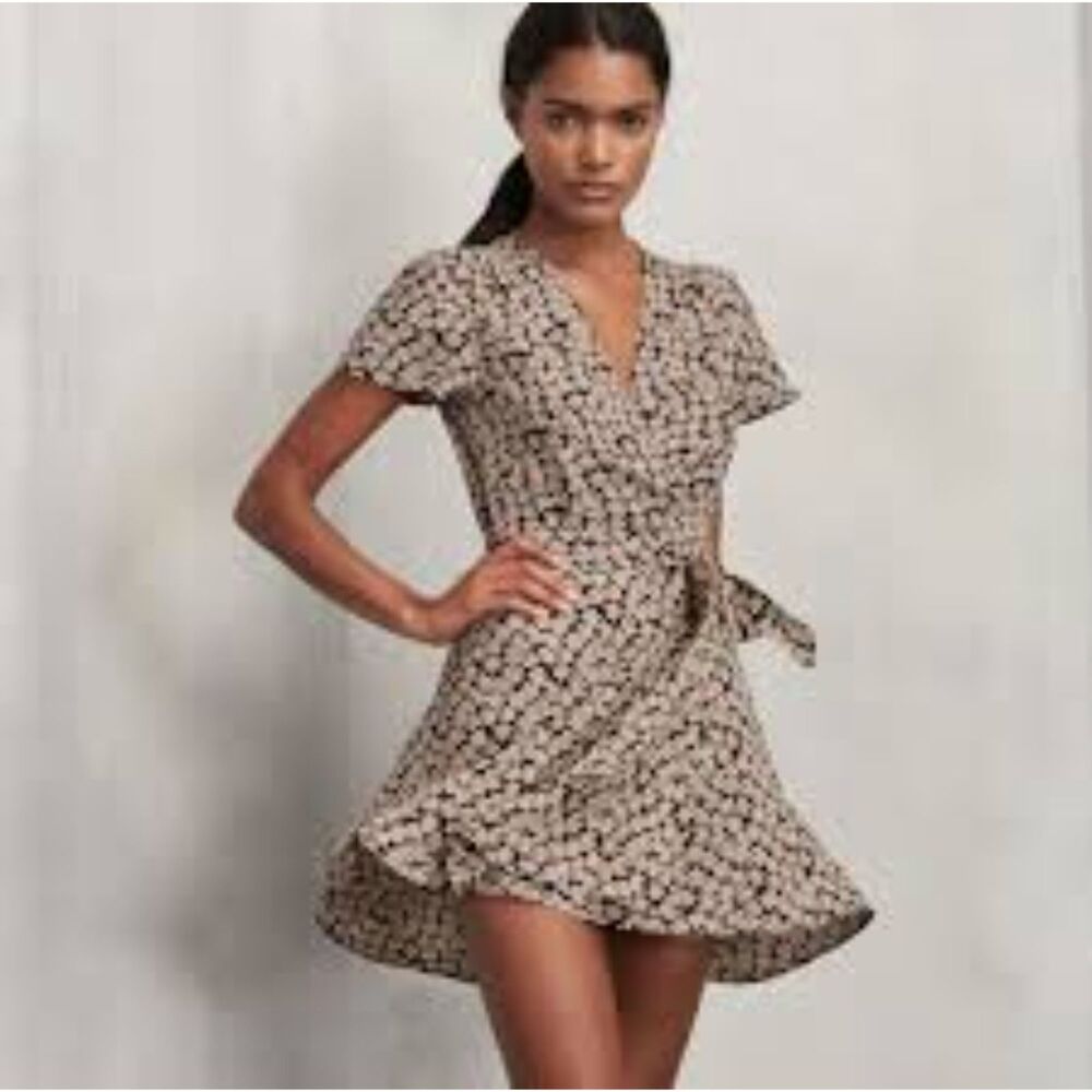 Reformation Black and Cream Floral Mini Dress